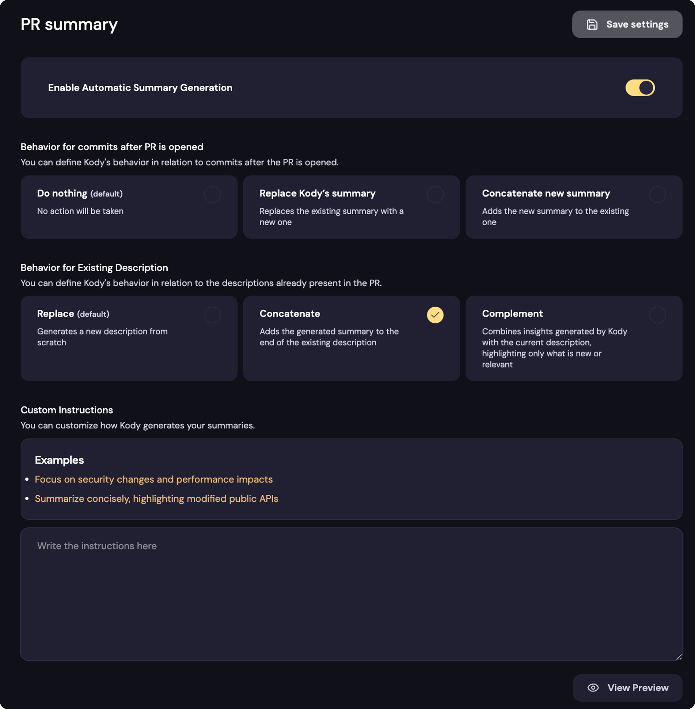 Exemplo de sumarização de PR pela Kody